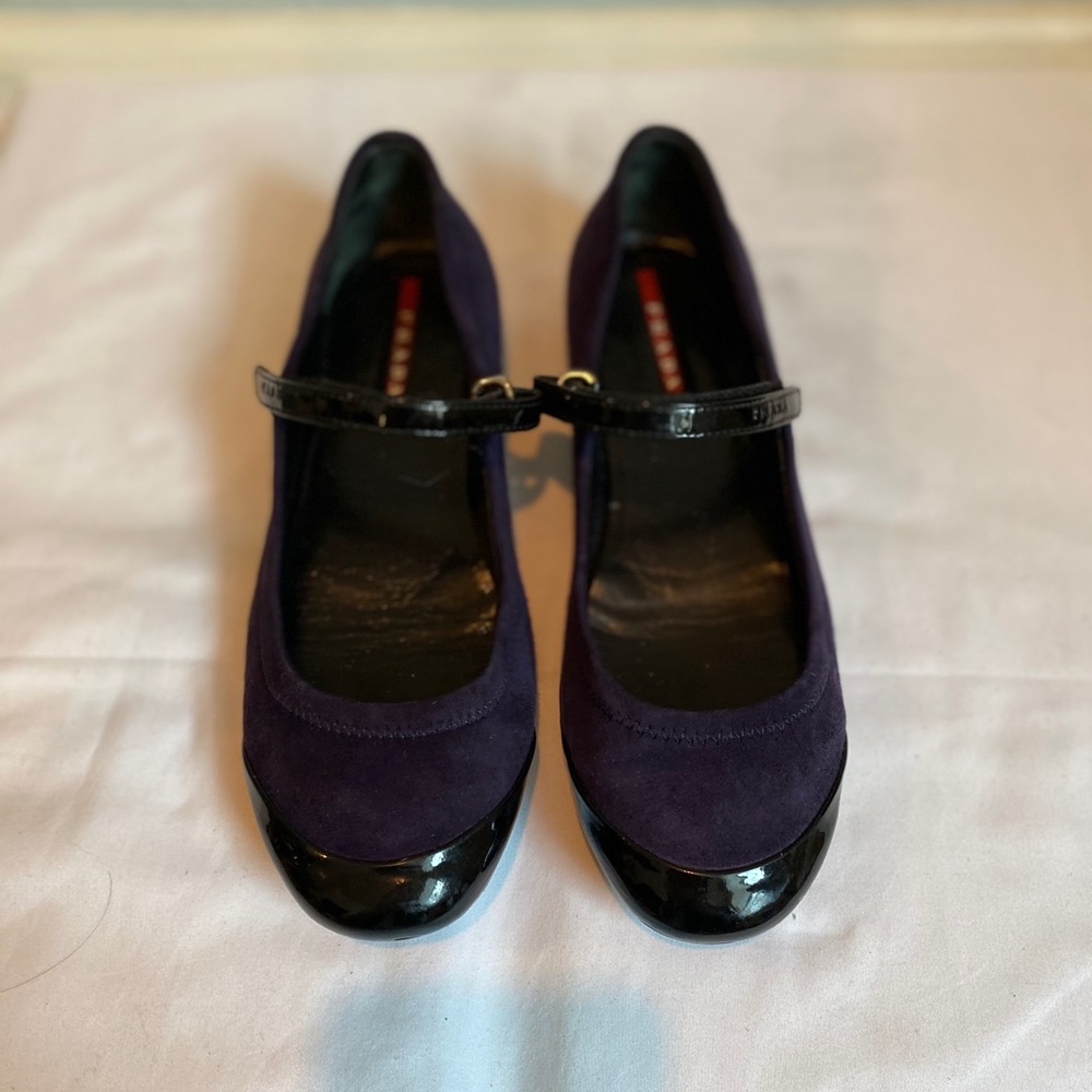 Prada purple suede Mary Jane flats